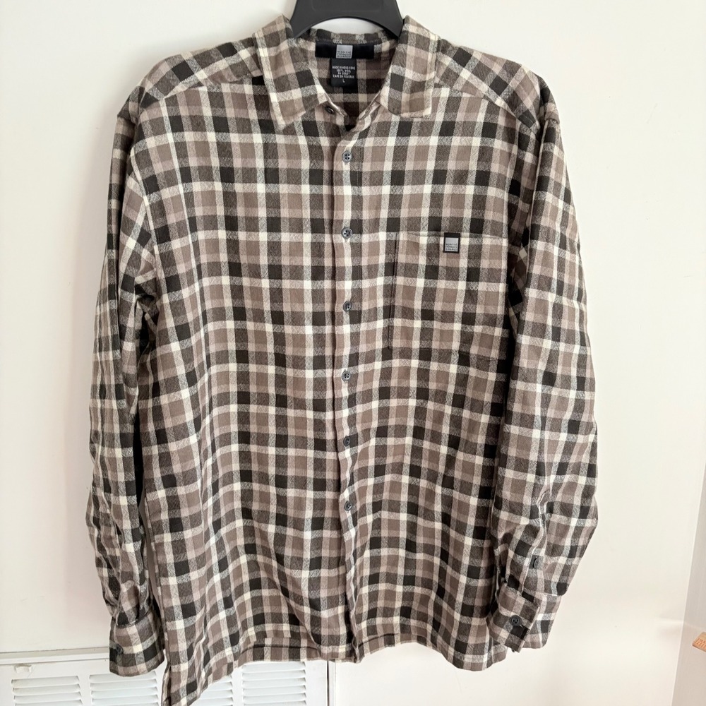 Marithe Francois Girbaud Plaid Wool Button Down Shirt Mens Brown Size Large